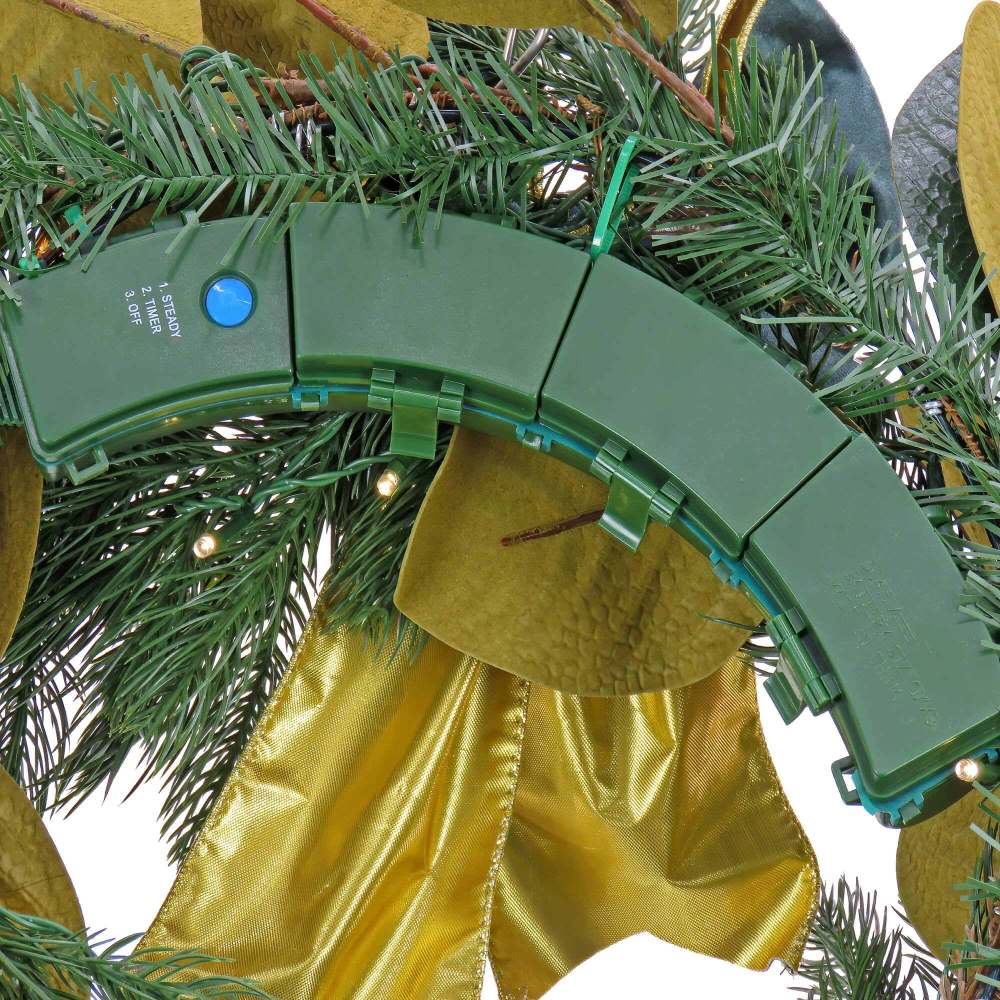 24'' LED Magnolia Mix Pine Wreath with Fabric Bow